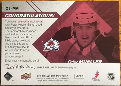2010-11 Black Diamond Jerseys Quad Peter Mueller #QJ-PM Colorado Avalanche - Picture 2 of 2