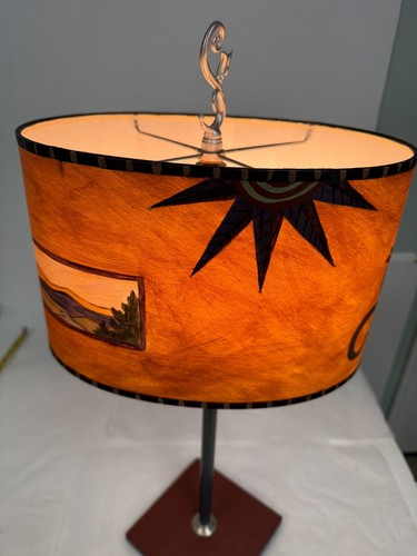 Vtg 1996 JANNA UGONE 24” H Table Steel Lamp Small Oval Shade Rust Landscape RARE - Picture 14 of 15