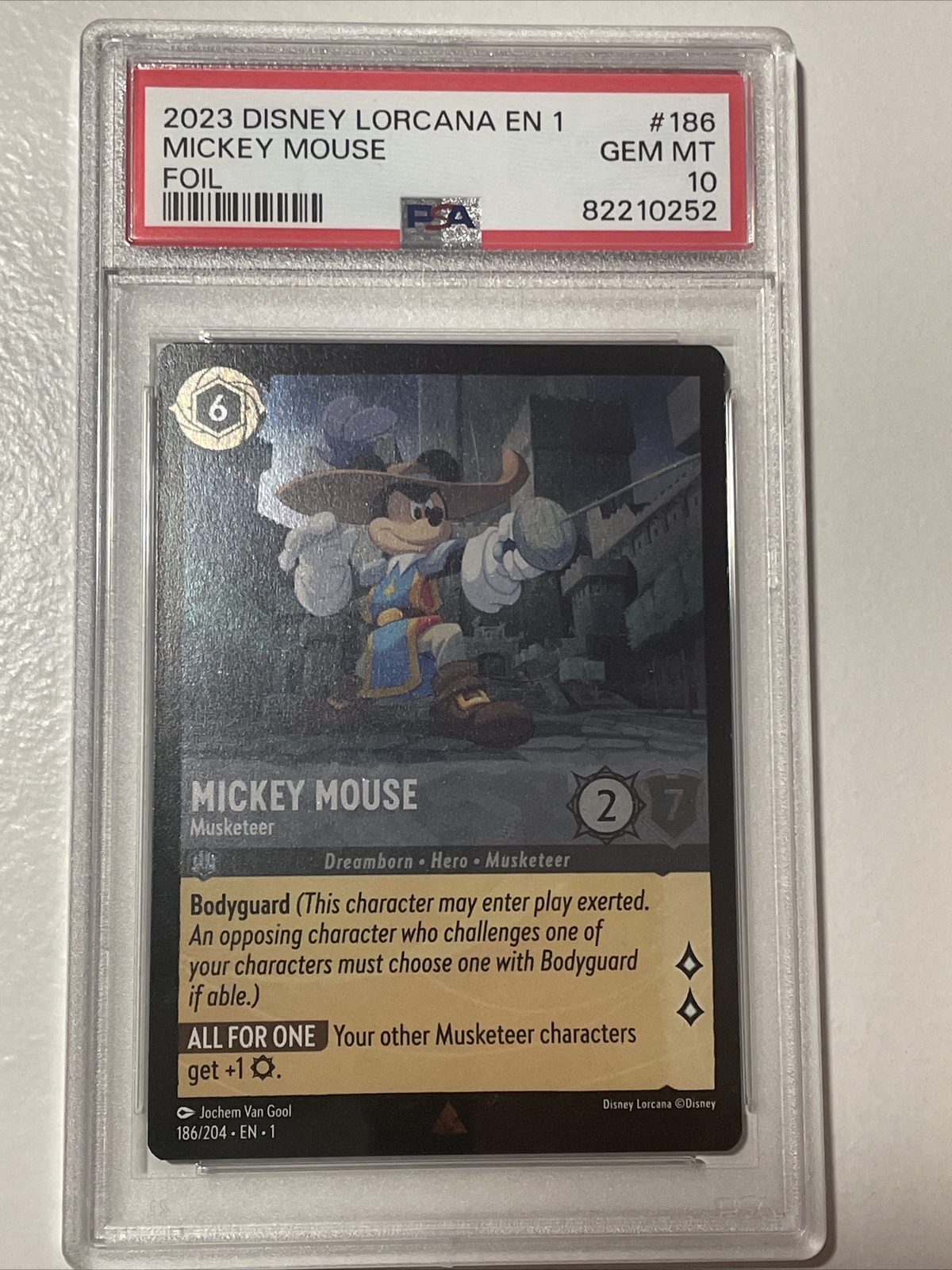 Disney Lorcana - MICKEY MOUSE “Musketeer” Rare FOIL 186/204 - PSA 10