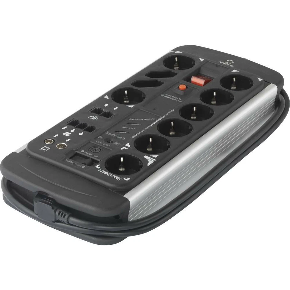 Renkforce 1015A-CMB-SXMS Master/Slave-Steckdosenleiste 10fach Schwarz, Aluminium - Bild 4 von 4