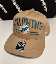 NEW '47 Brand Miami Dolphins Team Logo Khaki Tan Brown Hitch Snapback Hat
