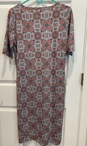 Lularoe - Julia Kleid XL - grau/orange/schwarz Schmetterlinge Azteken Neu mit Etikett - Bild 9 von 19