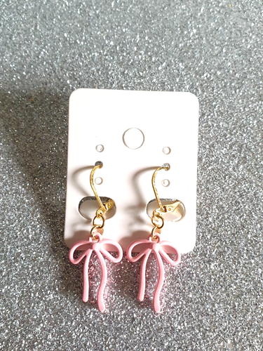 🎀Sweet Pink Enamel Bow Gold Plated Leverback Earrings🎀 - Picture 8 of 8
