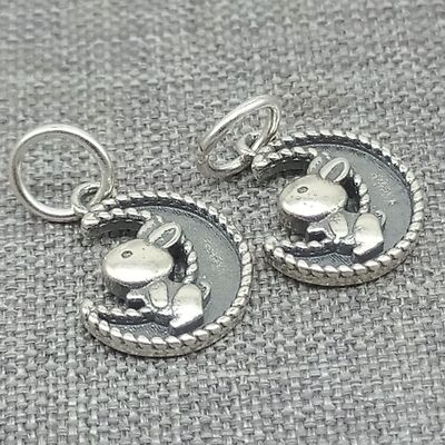 4 Sterling Silver Moon Rabbit Charms 925 Silver Easter Bunny Bracelet ...