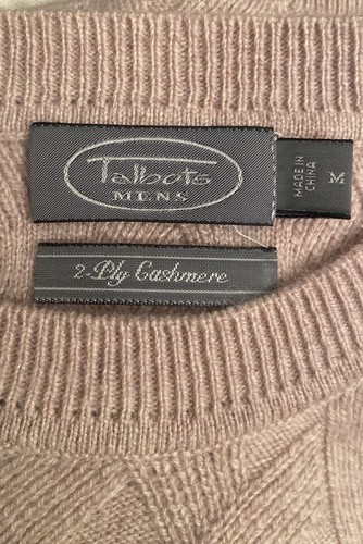 Talbots Men’s Oatmeal Beige Basket Wave 2-ply Cashmere Crewneck Sweater sz M - Picture 3 of 5