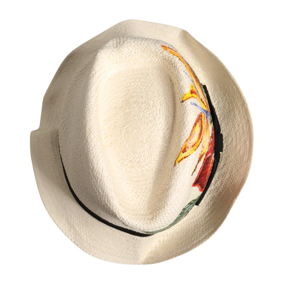 DOLCE & GABBANA Sombrero Estampado Floral Paja Ala Ancha Fedora Capello 57 / S 750usd Foto 4 de 4