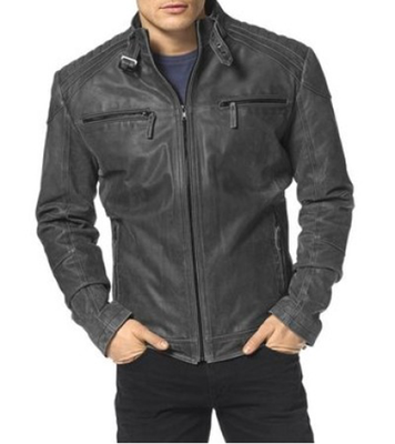 JOHN DEVIN Bikerjacke, Lederjacke, Dunkelgrau, M, L