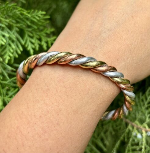 1Pc Pure Ashtadhatu Copper Brass Silver Healing Bangle Cuff Bracelet Spiritual 2 - Picture 3 of 7