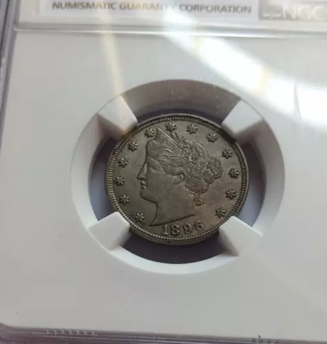 1896 LIBERTY V NICKEL, NGC AU 58  VERY NICE