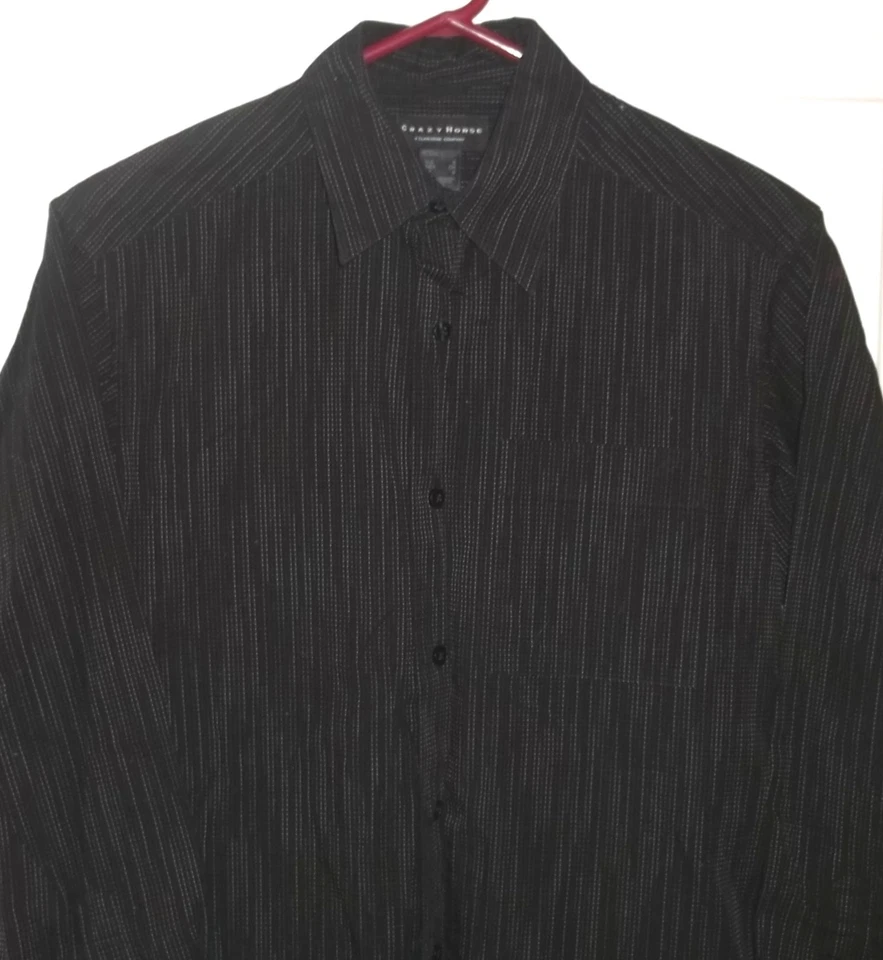 CAMISA DE VESTIR A RAYAS NEGRAS PARA HOMBRE CRAZY HORSE~talla PEQUEÑA~NUEVA~OXFORD Liz Claiborne Foto 2 de 4