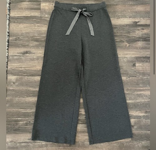 NWT WHBM Wide-Leg Pull-On Pants With Satin Drawstring Size Medium Gray