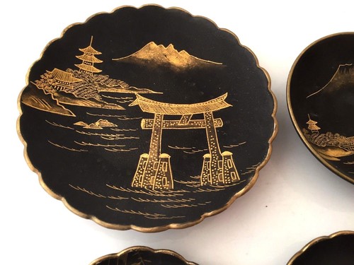 4 Antik Schälchen Fujijama Porzellan Satsuma Kutani Antik Japanisch - Bild 4 von 9