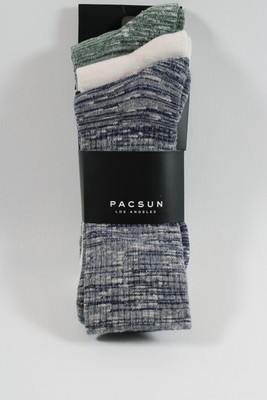 NWT 3 Pack Multicolor PACSUN Crew Socks Men's/Women's Blue Green Cream