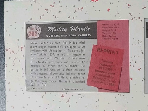 1985 BBC Magazine Insert Card Panel MICKEY MANTLE/ERNIE BANKS 1955 Bowman RP Mt - Picture 5 of 6