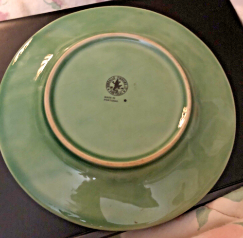 Plato vintage BORDALLO PINHEIRO mayólica verde piña hoja roble Portugal - Imagen 6 de 7