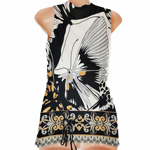 HALE BOB Designer Beaded Printed 100% Silk Top Women Sleeveless Slim Fit Blouse - Picture 11 of 12