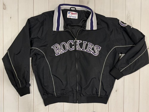 Vintage Authentic Majestic MLB Colorado Rockies Zip Up Black Jacket Size XXL