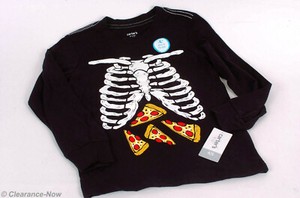 Carter/'s 4//5 Halloween Skeleton w//Pizza Boys Black T-Shirt Long Sleeve NWT 8721