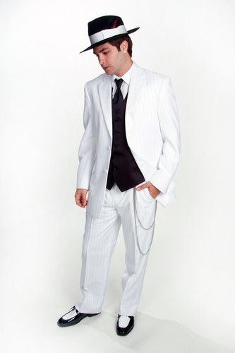 White Pin Stripe Tuxedo 2 Button Jacket with matching Pant Option - Many sizes - Picture 2 of 3