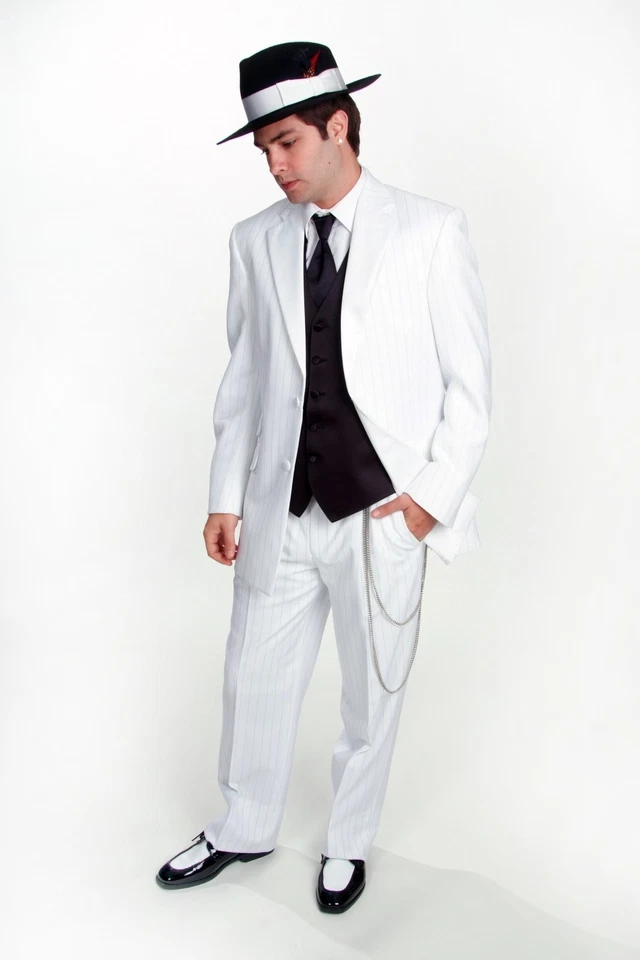 White Pin Stripe Tuxedo 2 Button Jacket with matching  Pant Option - Many sizes - Image 2 of 3