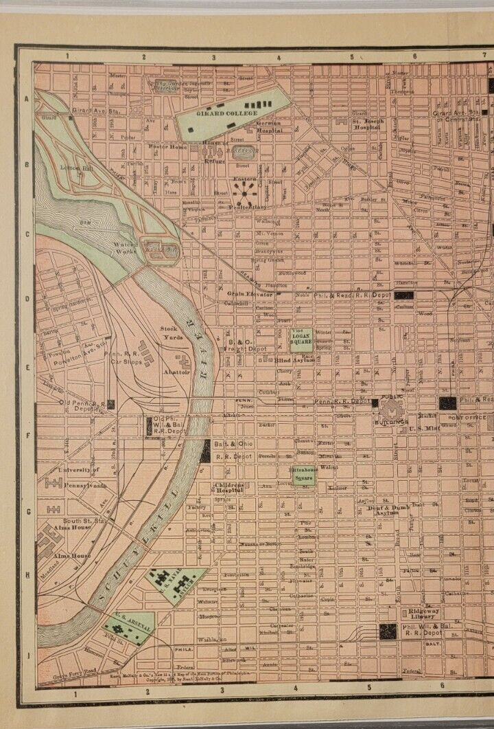 Antique color lithograph map plan Philadelphia, Pennsylvania