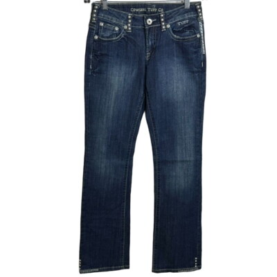 Cowgirl Tuff Co Chrome Gypsy Denim Blue Jeans Western Stretch Studs Size 28x35