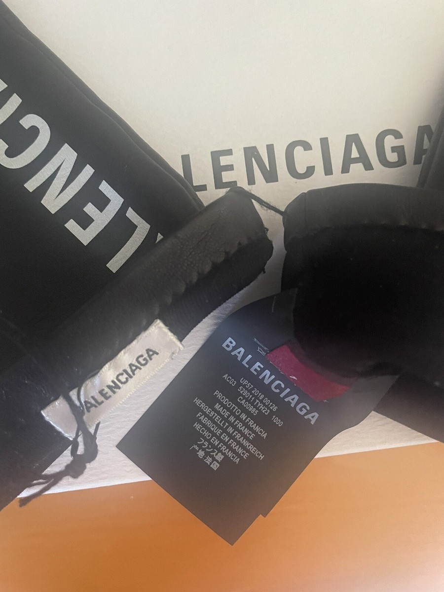 Balenciaga Black Leather Logo Printed Gloves, NWT | eBay