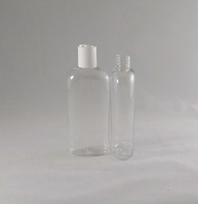 Lot 6 Clear PET 4 oz Plastic Dispensing Bottle w White Disc Top Cap, Cosmo Oval