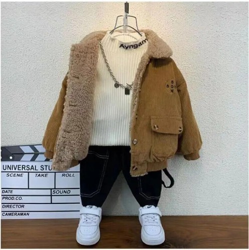 Coat Boys Winter Jacket Outerwear Children Boys Thicken Lambswool Jackets - Picture 21 of 28
