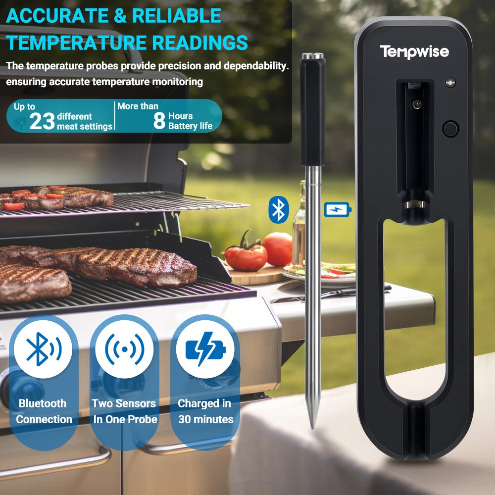 Wireless Digital Meat Thermometer Bluetooth App Controlled for Grill BBQ  Oven US