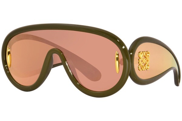 Зеркальные солнцезащитные очки LOEWE LW 40108I 96C Paulas Ibiza Mask цвета Хаки, золото, Розовое золото