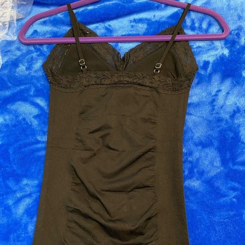 Schwarzes Stretch-Spaghettiträgertop mit Spitzenbesatz Cami Taille für Damen, Einheitsgröße - Bild 6 von 11
