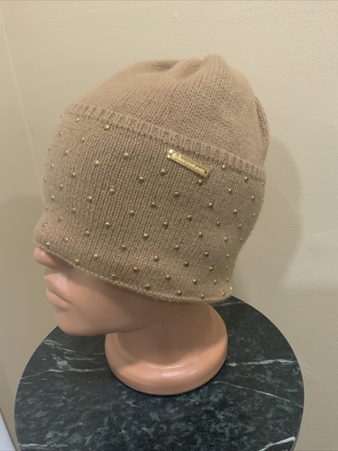 Cappello Michael Kors in maglia MARRONE CHIARO con borchie ORO 100% LANA - Foto 1 di 6