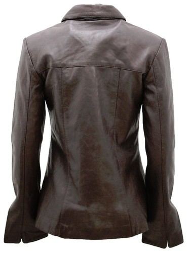 Women's Classic A-line Style Brown Elegant Biker Jacket - Picture 4 of 5