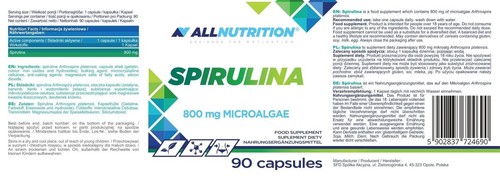 ALLNUTRITION SPIRULINA 800 mg MICROALGAE 90 Capsules UK Stock - Picture 3 of 3