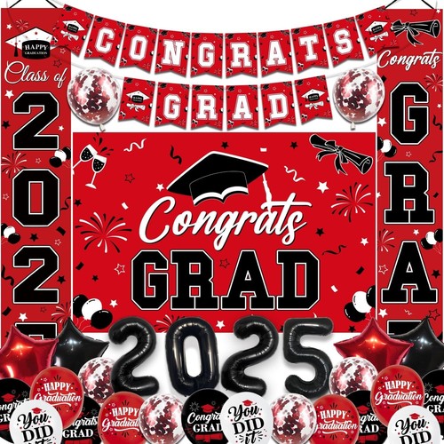 Graduation Decorations Class of 2025 Red Graduation Party Decoration Set