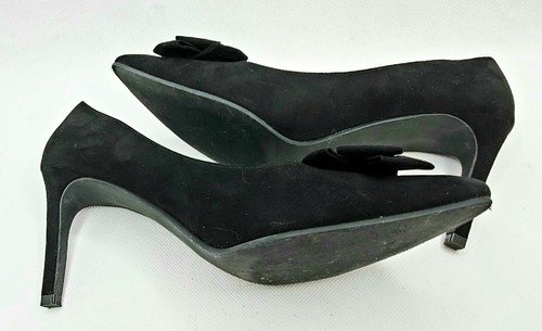 Lauren Blakwell Sze 8.5 M Black Faux Suede Bow Accent Pointed Toe 3.5" Heels EUC - Picture 7 of 9