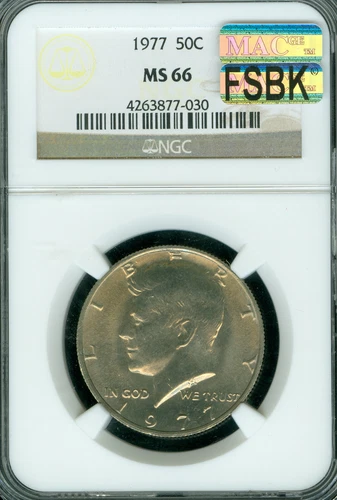 1977 KENNEDY HALF DOLLAR NGC MS66 FSBL FULL SPLIT BEAK 1ST STRIKE MAC SPOTLESS .