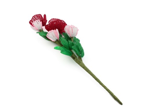 Handmade French seed glass bead wild poppy flower stem bouquet - Picture 3 of 5