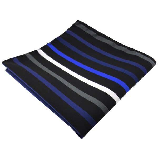 Tigertie Einstecktuch In Royal Marine Anthrazit Silber Schwarz Gestreift-image