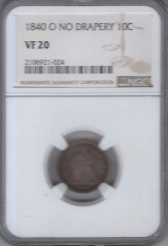 1840 O NO DRAPERY SEATED LIBERTY DIME NGC CERTIFIED VF 20 SCARCE DATE