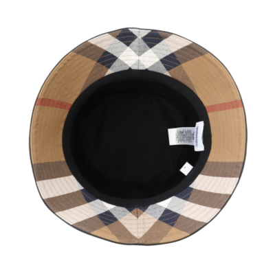 BURBERRY Bucket Hat Cotton Gavazine Leather Trim BirchBrown