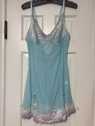 Mini Slip Vintage Ultra Femenino Aqua Encaje Ribete con Correas Ajustables Talla XL - Imagen 1 de 8
