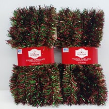 Holiday Time Tinsel Garland Shiny Red/Green Mix 15 Ft each or 30 ft Total Qty 2