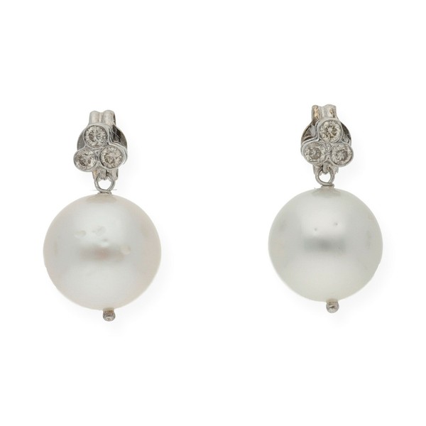 Castellano Jewels Pendientes Mujer con Diamantes y Perlas Blancas en Oro de Ley