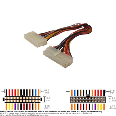 Cable Internal DC Power Supply ATX Extension 24-pin 12'' 20AWG