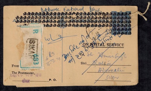 Indien 1920 auf Postkarten an Postmeister bei Sikar gebunden SELTEN