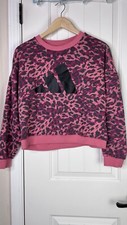 Adidas Sweatshirt Womens Medium Pink Leopard Print Logo Crewneck Pullover Active