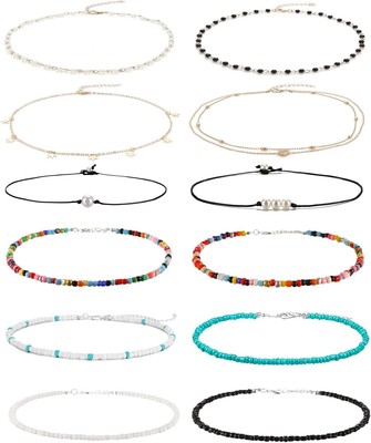 BUBGDYFO Handmade Turquoise Beaded Choker Necklace For Women - Bohemian Gold Plated Toggle Clasp