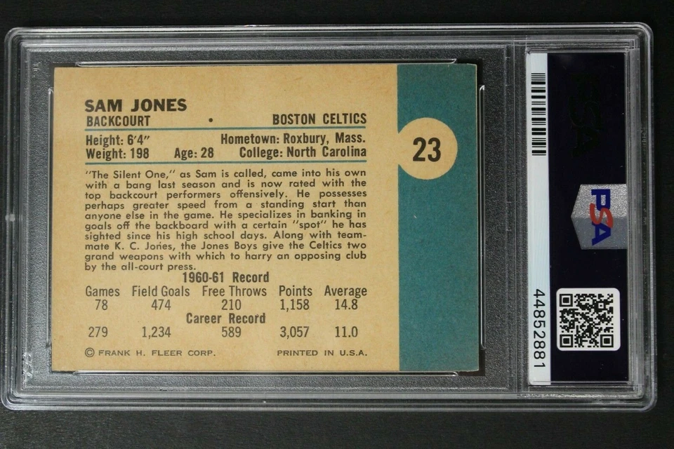 Sam Jones (d.2021) Celtics HOF Signed 1961 Fleer #23 Autographed ROOKIE PSA 10 - Image 2 of 3